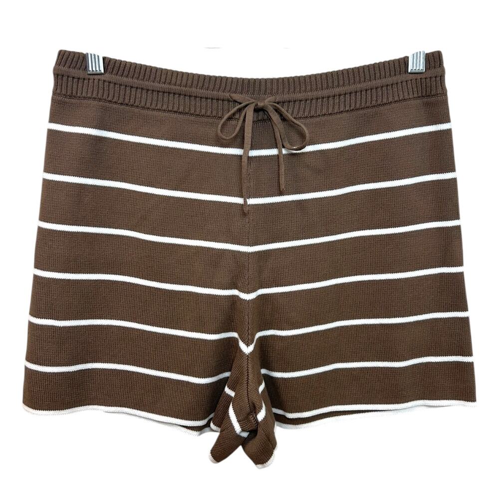 La Ligne - Women's 'Leo' Knit Shorts, High-Rise, Stripe - Tan/Cream, Large - Picture 3 of 12